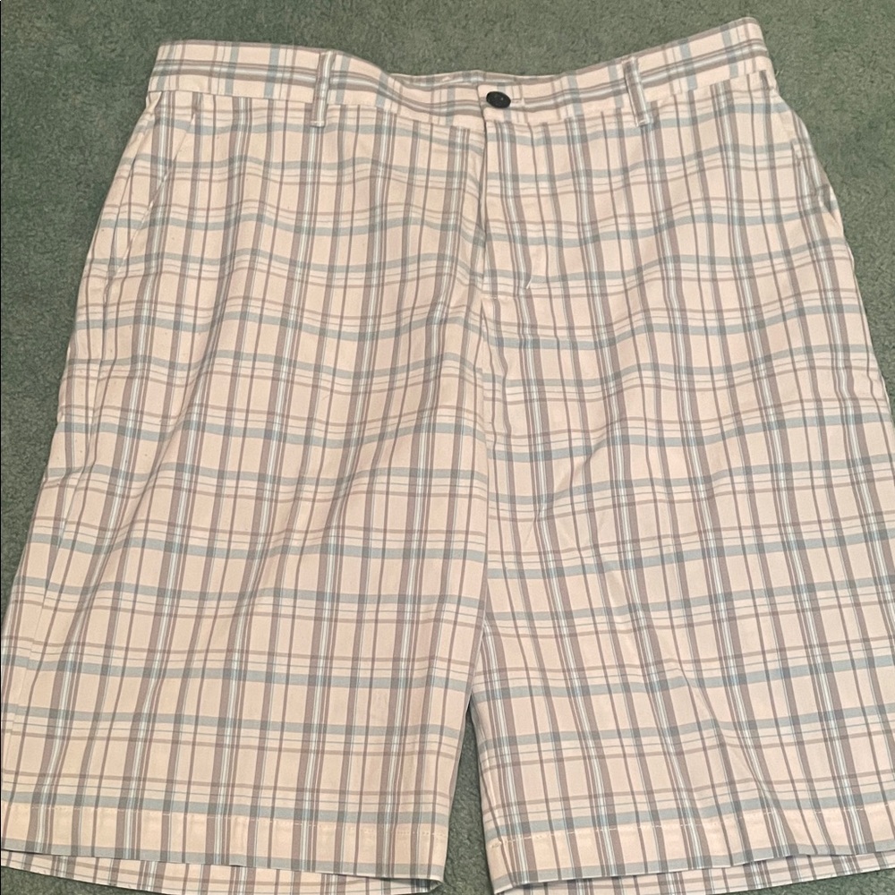 adidas Men's Plaid Flat-Front Shorts in Light Blue & White